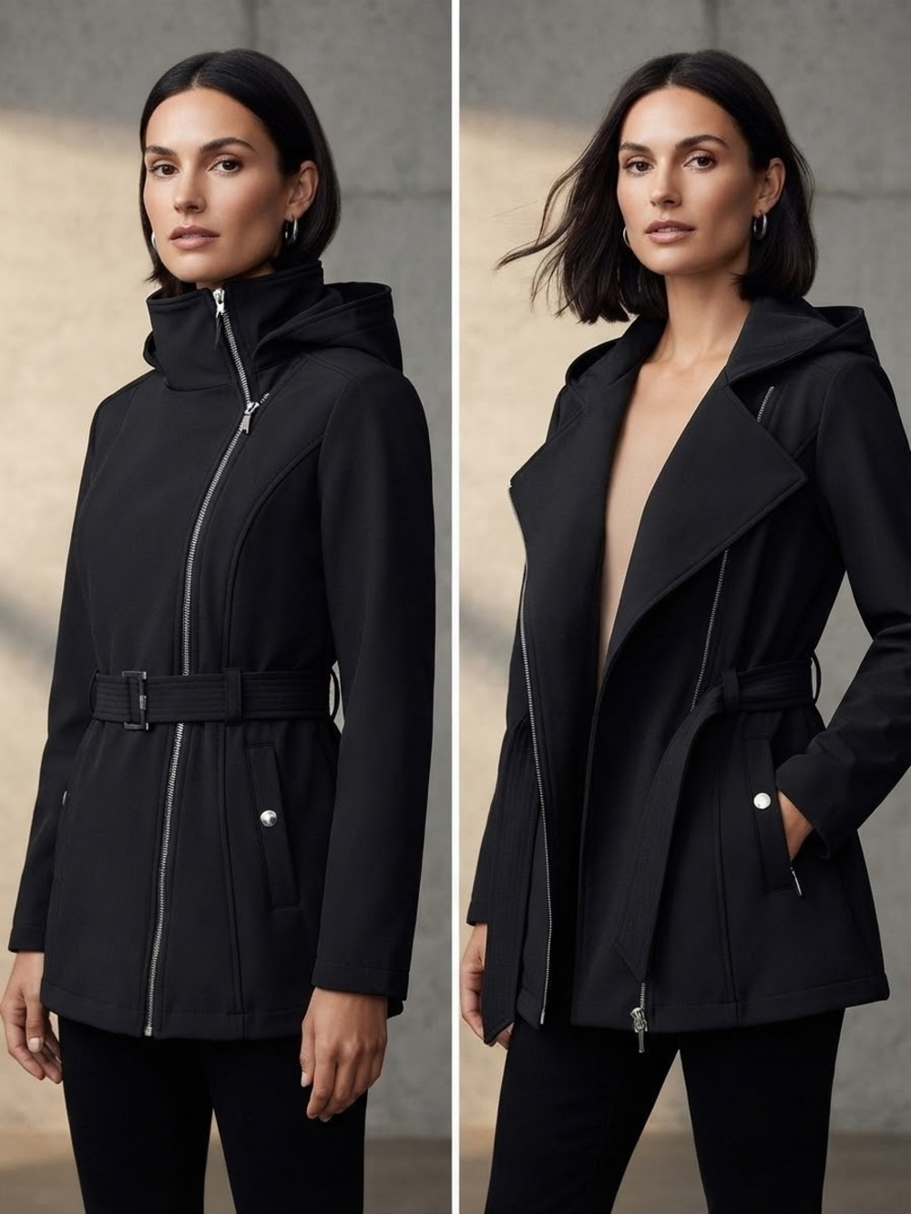 BCBGeneration Black Hooded Belted Trench Coat